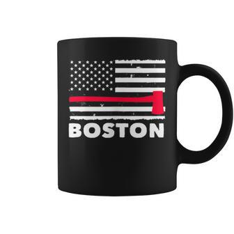 Boston Us Flag Pocket Firefighter Thin Red Line Fireman Gift Coffee Mug - Seseable