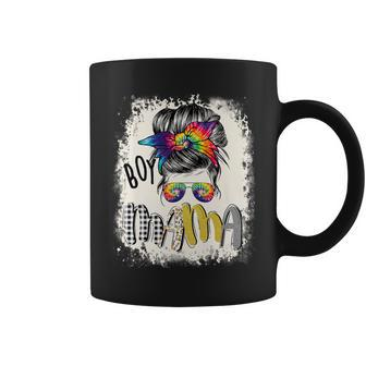 Boy Mama Mom Of Boys Messy Bun Rainbow Tie Dye Graphic Coffee Mug | Mazezy