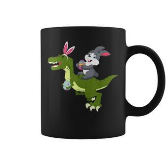 Bunny Rabbit Riding T Rex Dinosaur Easter Egg Coffee Mug - Seseable
