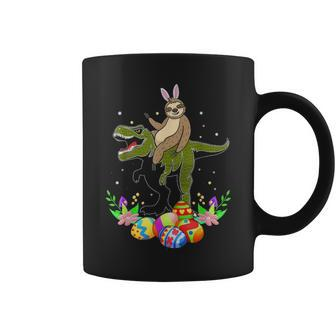 Bunny Sloth Riding Dinosaur T Rex Easter Gift Coffee Mug - Seseable