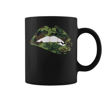 Camouflage Lips Mouth Military Kiss Me Biting Camo Kissing Coffee Mug - Seseable