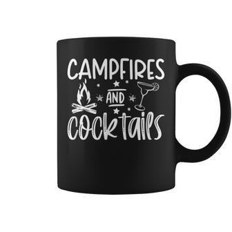 Campfires And Cocktails Graphic Funny Camping Coffee Mug - Seseable