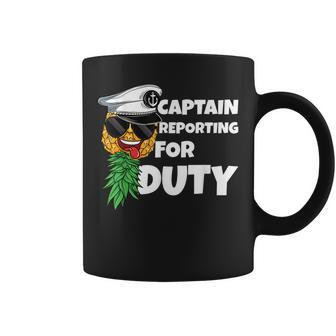 Captain Reporting For Duty Upside Down Pineapple Swinger Men Coffee Mug | Mazezy