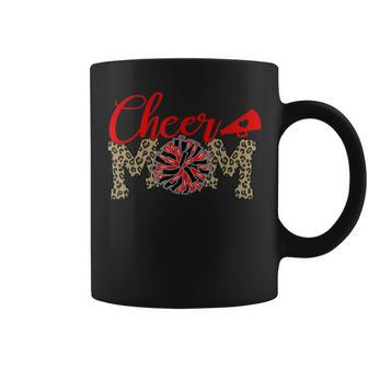 Cheer Mom Biggest Fan Leopard Print Black And Red Pom Pom Coffee Mug | Mazezy