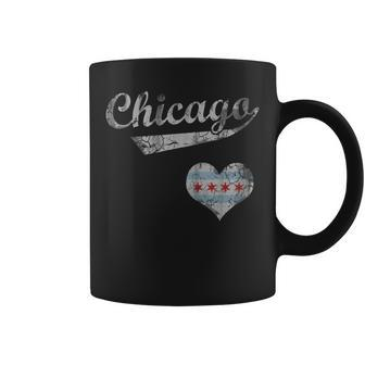 Chicago Flag Heart Love Vintage Distressed Coffee Mug - Seseable