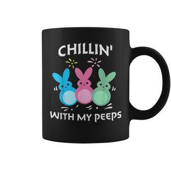 Chillin With My Peeps Colorful Bunny Rabbit Happy Easter Day Coffee Mug - Seseable
