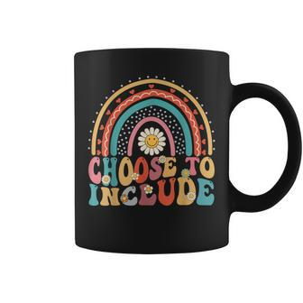 Choose To Include For Autism Teacher Groovy Retro Rainbow Coffee Mug | Mazezy