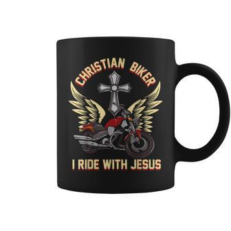Christian Biker I Ride With Jesus Motorcycle Rider Coffee Mug | Mazezy