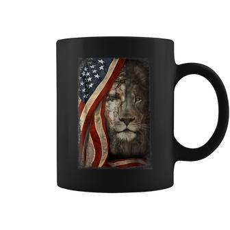 Christian Lion And Jesus Usa American Flag Patriotic Patriot Coffee Mug - Seseable