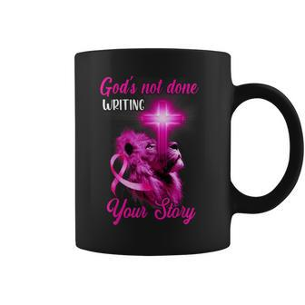 Christian Lion Cross Religious Quote Breast Cancer Awareness Coffee Mug - Seseable