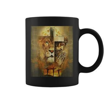 Christian Religious Jesus The Lion Of Judah Cross Retro V2 Coffee Mug - Seseable