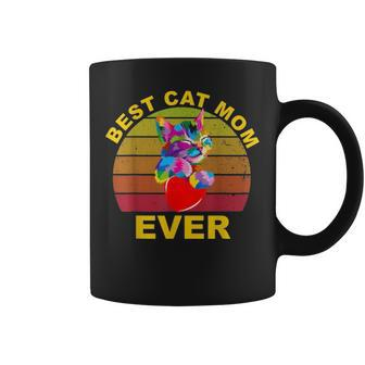 Colorful Retro Vintage Best Cat Mom Ever Mothers Day Coffee Mug - Seseable