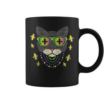 Cool Cat Jester Sunglasses Beads Funny Mardi Gras Carnival Coffee Mug - Seseable