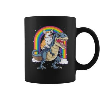 Corgi Riding Dinosaur T Rex Funny Space Galaxy Rainbow Gifts Coffee Mug - Thegiftio UK