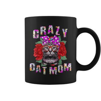Crazy Cat Mom For Women Girls Floral Vintage Red Roses Coffee Mug - Seseable
