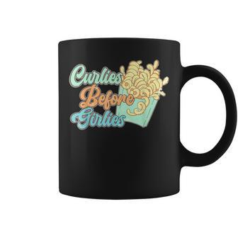 Curlies Before Girlies Funny Valentines Day French Fries Coffee Mug - Seseable