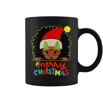 Cute Afro Black Girl Glasses Santa Melanin Merry Christmas Coffee Mug - Thegiftio UK