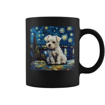 Cute Maltese Puppy Dog In A Starry Sky Night Painting Coffee Mug - Thegiftio UK