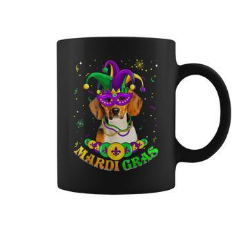 Cute Mardi Gras Beagle Dog Dad Dog Mom Mask Beads Coffee Mug | Mazezy