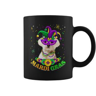 Cute Mardi Gras Maltese Dog Dad Dog Mom Mask Beads Coffee Mug | Mazezy