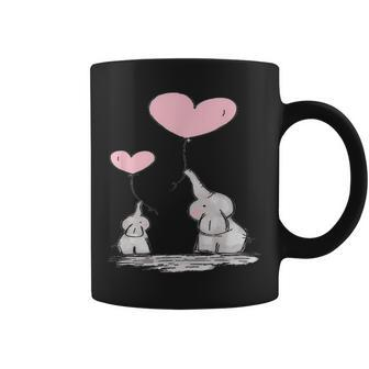 Cute Mom Baby Elephant Pink Heart Balloons Coffee Mug - Seseable