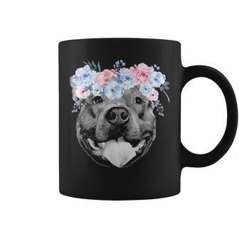 Cute Pitbull Face Floral Watercolor Flower Pittie Mom Gift Coffee Mug - Seseable