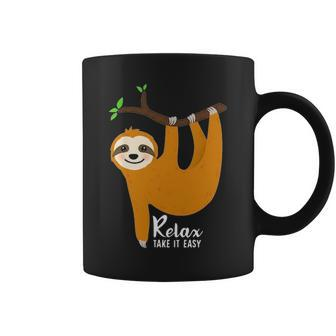 Cute Sloth With Funny Quote Relax Take It Easy Coffee Mug - Seseable