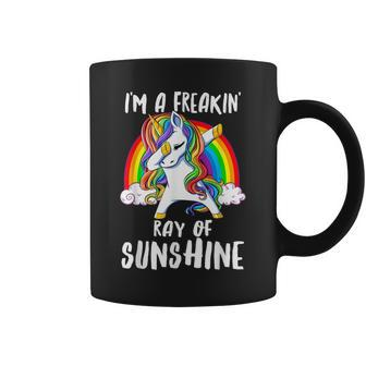 Dabbing Unicorn Im A Freaking Ray Of Sunshine Rainbow Flag Coffee Mug | Mazezy