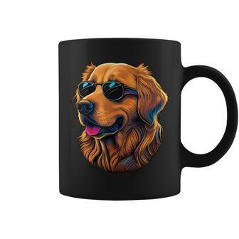 Dad Mom Cool Dog Sunglasses Golden Retriever Coffee Mug | Mazezy
