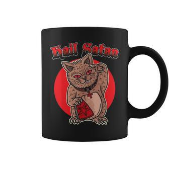 Death Metal Asian Lucky Cat Hail Satan Kitten Rock Music Coffee Mug - Seseable