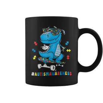 Dinosaur Skateboarding Autism Awareness Choose Kindness Coffee Mug | Mazezy