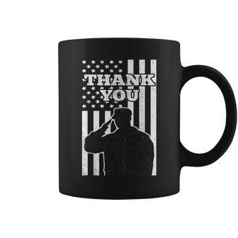 Distressed Us Veterans Day Thank You Soldier Salute Us Flag Coffee Mug - Seseable
