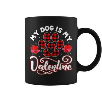 Dog Lover My Dog Is My Valentine Cute Paw Print Red Plaid Coffee Mug - Seseable