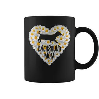 Dog Mom On Love Heart White Daisy Flowers Dachshund V2 Coffee Mug - Seseable