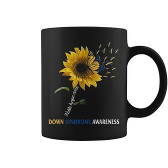 Down Syndrome Mom Awareness Kid Yellow Blue Ribbon Sunflower Coffee Mug - Seseable