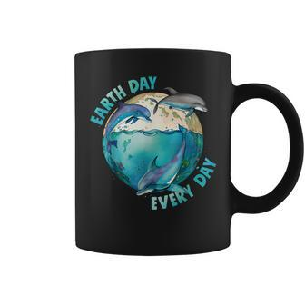 Earth Day Every Day Three Dolphins Ocean Climate Change Coffee Mug | Mazezy