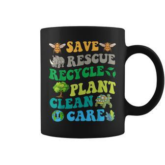 Earth Day Save Bees Rescue Animals Recycle Plastics Groovy Coffee Mug | Mazezy