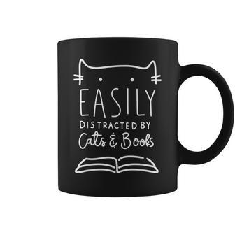 Easily Distracted Cats And Books Funny Gift For Cat Lovers Coffee Mug | Mazezy