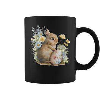 Easter Bunny Rabbit Women - Happy Bunny Flower Graphic Girls Coffee Mug | Mazezy