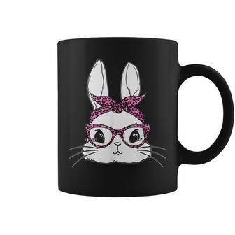 Easter Day Cute Bunny Rabbit Face With Leopard Pink Glasses Coffee Mug - Seseable