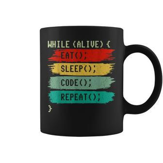 Eat Sleep Code Repeat Funny Retro Coding Coder Programmers Coffee Mug - Seseable