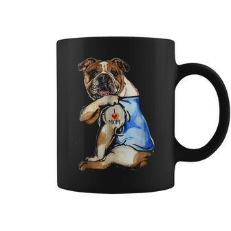 English Bulldog Dog Tattoo I Love Mom V2 Coffee Mug - Seseable
