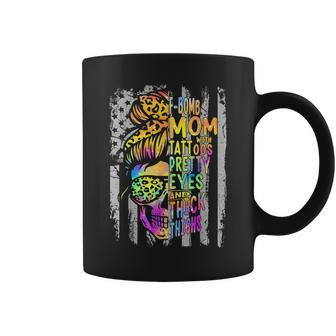 F-Bomb Mom With Tattoos Pretty Eyes And Thick Thighs Skull Coffee Mug | Mazezy