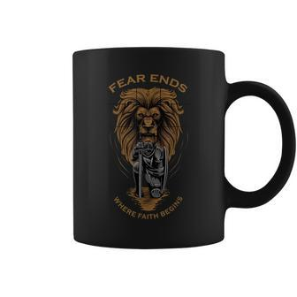 Fear Ends Where Faith Begins Christian Faith Over Fear Lion Coffee Mug - Seseable