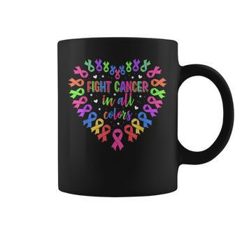 Fight Cancer In All Color Fight Cancer Feather Heart Ribbons Coffee Mug | Mazezy