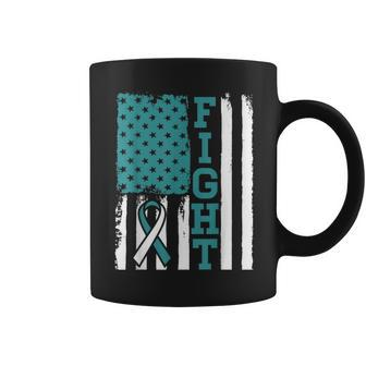 Fight Cervical Cancer Awareness Month White Teal Ribbon Coffee Mug | Mazezy