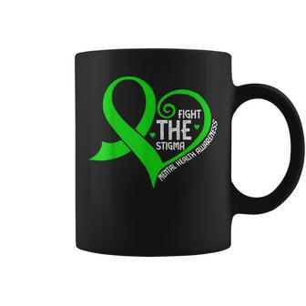 Fight The Stigma Heart Green Ribbon Mental Health Awareness Coffee Mug | Mazezy