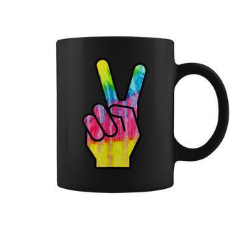 Finger Peace Sign Tie Dye 60S 70S Funny Hippie Costume Coffee Mug | Mazezy