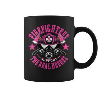Fire Dept Firefighter Support Breast Cancer Real Heroes Coffee Mug - Seseable