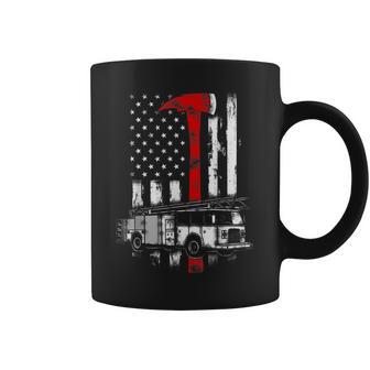 Firefighter American Fire Truck Red Axe Fireman Us Flag Coffee Mug - Seseable